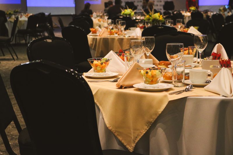 Elegant event dining setup with Giordanos food